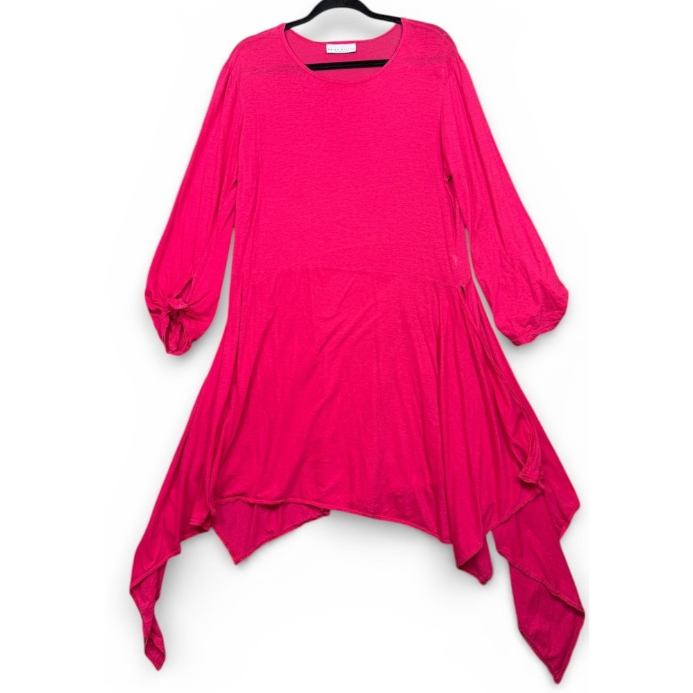 Bryn Walker Tunic Top Womens M Pink Shark Bite Hem Long Sleeve Cotton Jersey
